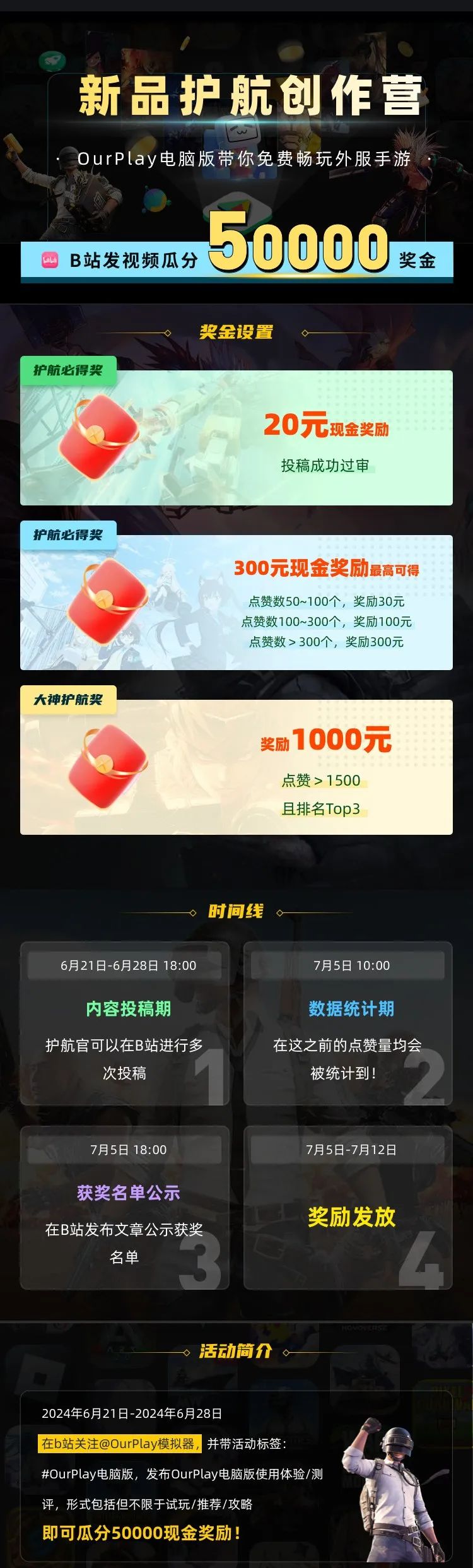 副业赚钱_【OurPlay电脑版】新品护航创作营！b站发布视频即可瓜分50000元现金奖励！_副业教程