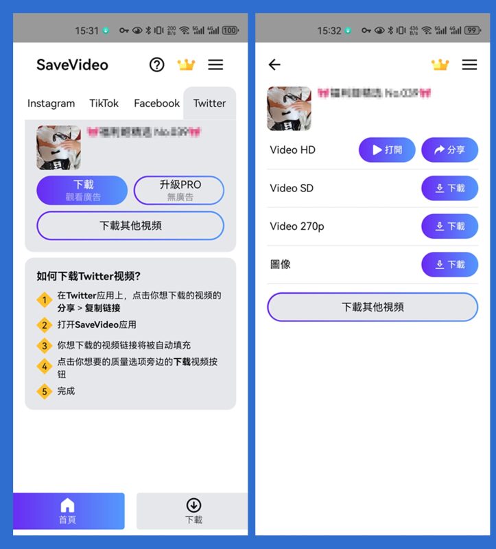 视频下载APP，支持 Instagram、TikTok、Faceboook、Twitter | SaveVideo（1.17）-咕噜噜柠檬网